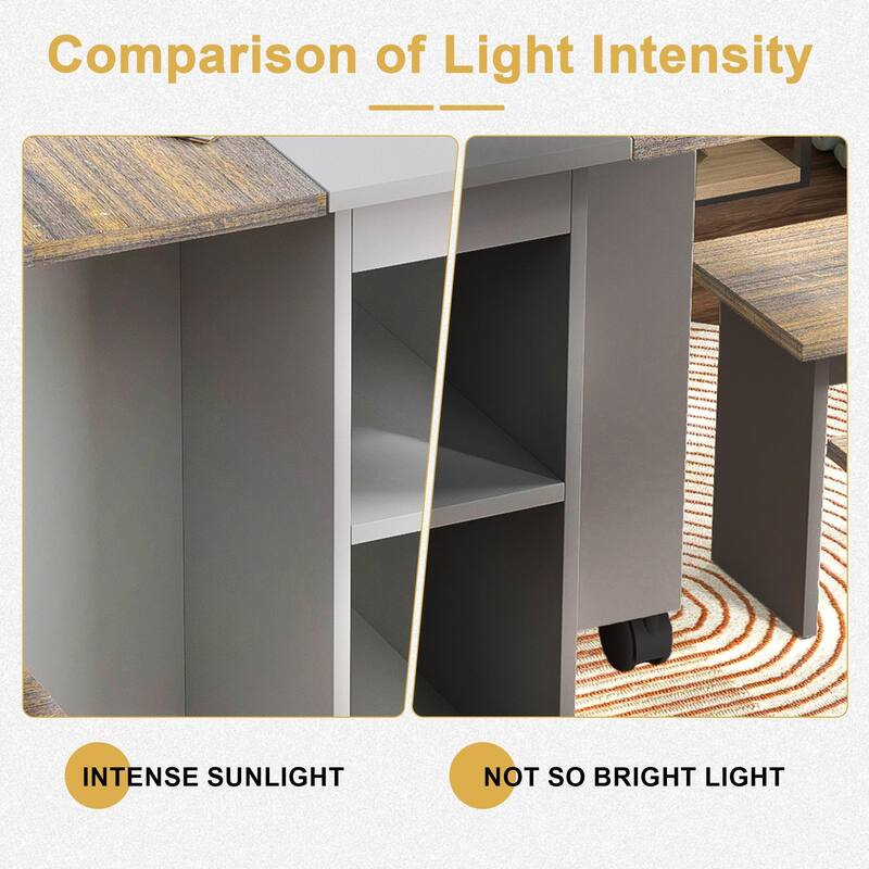 5-Piece Folding Dining Table Set with 4 Chairs, 55" Drop Leaf Expandable Kitchen Table with Storage & Wheels for Dining Rooms