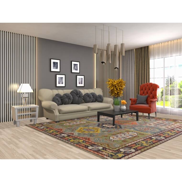 Geometric Heriz Serapi Oriental Area Rug Handmade Wool Carpet - 7'11"x 9'11"