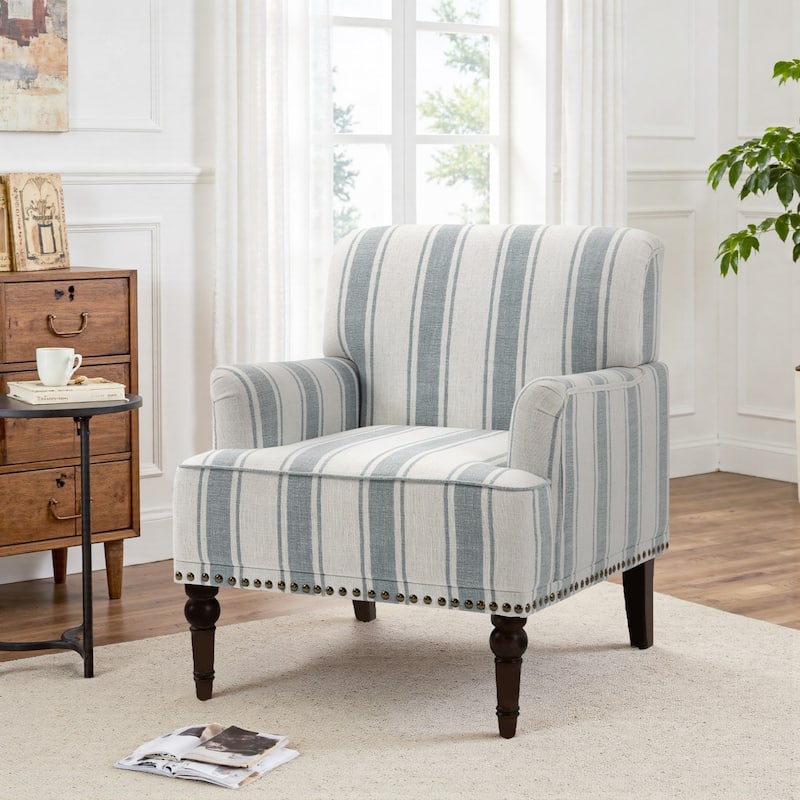 Vintage 29" W Patterned Striped Accent Chairs - 1-Piece - Blue Stripe