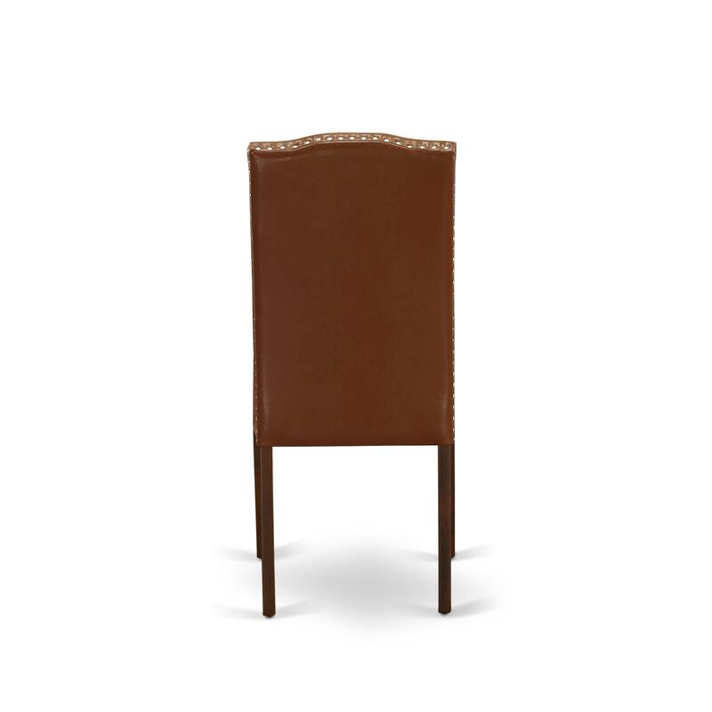 East West Furniture Kitchen Table Set- a Round Table and Brown Faux Faux Leather Dining Chairs, Mahogany (Pieces Options)