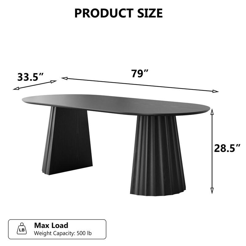 79" Oval Solid Wood Dining Table Duble Pedestal Seats 6