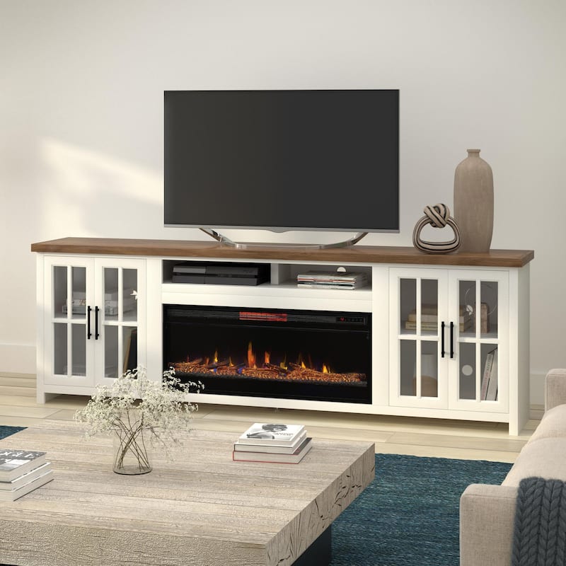 Bridgevine Home Modern Farmhouse 97 inch Fireplace TV Console for TVs up to 100 inches, Two-Tone Finish