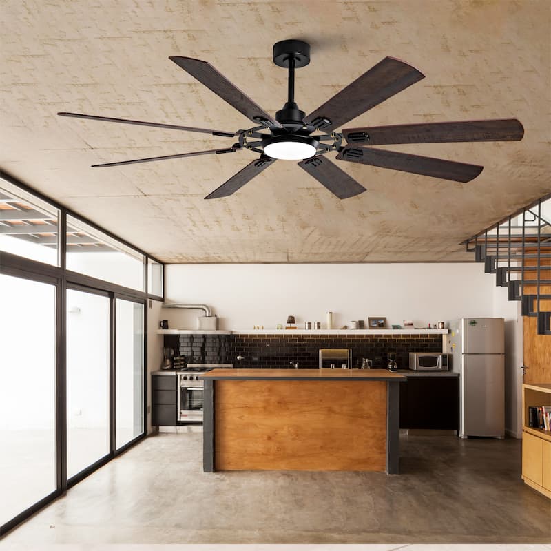 Large Ceiling Fan with Light: Modern 72-inch 8-Blade Outdoor Ceiling Fan with Remote Control - Black + Dark Walnut