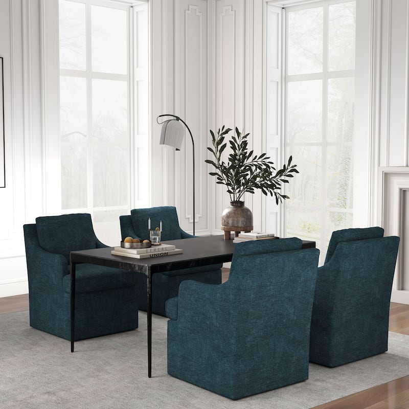 Upholstered Dining Chairs, Modern Kitchen Chairs Dinner Chairs with 4 Casters - Set of 4 - Dark Blue