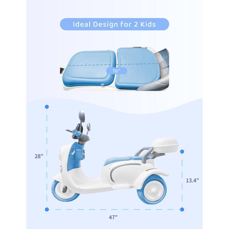 Girls Electric Motorcycle, 2-Seater Kids Motorcycle,12V Ride On Scooter for Kids, Cute Design with Stable 3-Wheel, Ages 3-6