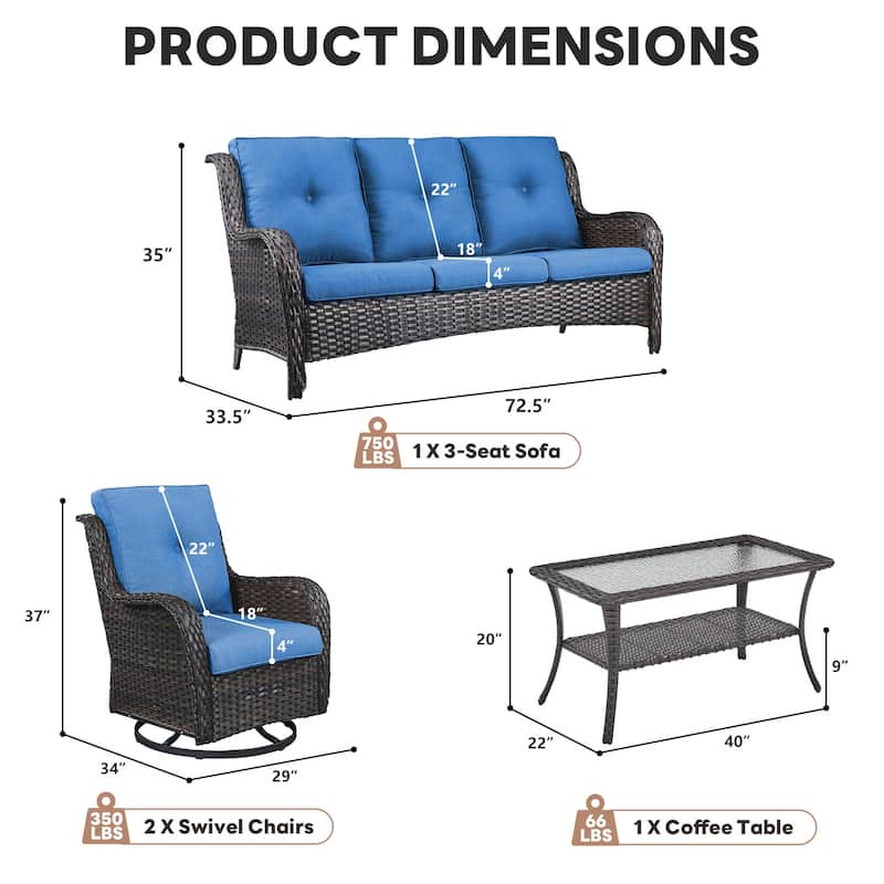 Pocassy Outdoor Patio Wciker Sofa Furniture Set of Chair Table.