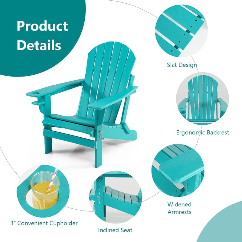 Costway Patio Folding Adirondack Chair HDPE All-Weather Pull-Out - 30''x 53''x 36.5''