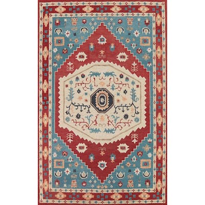 Beige Hand-Tufted Heriz Rug Traditional Indian Wool Carpet