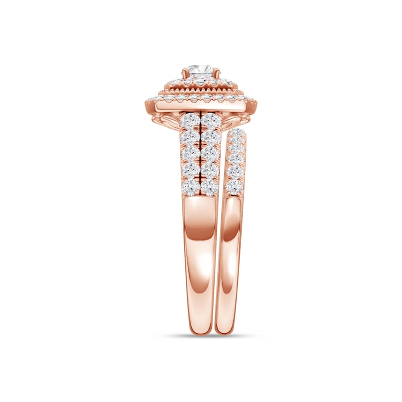 1ct TDW Diamond Cluster Halo Bridal Set in 14K Rose Gold for Women