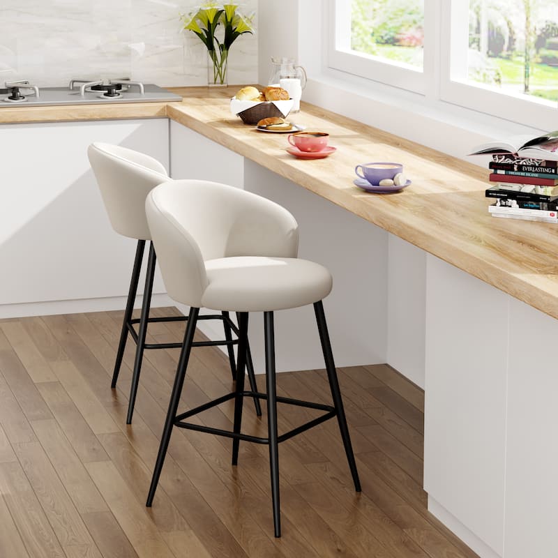 24" Height Upholstered Counter Stools With Metal Frame, Bar Chairs for Kitchen lsland with back and footrest