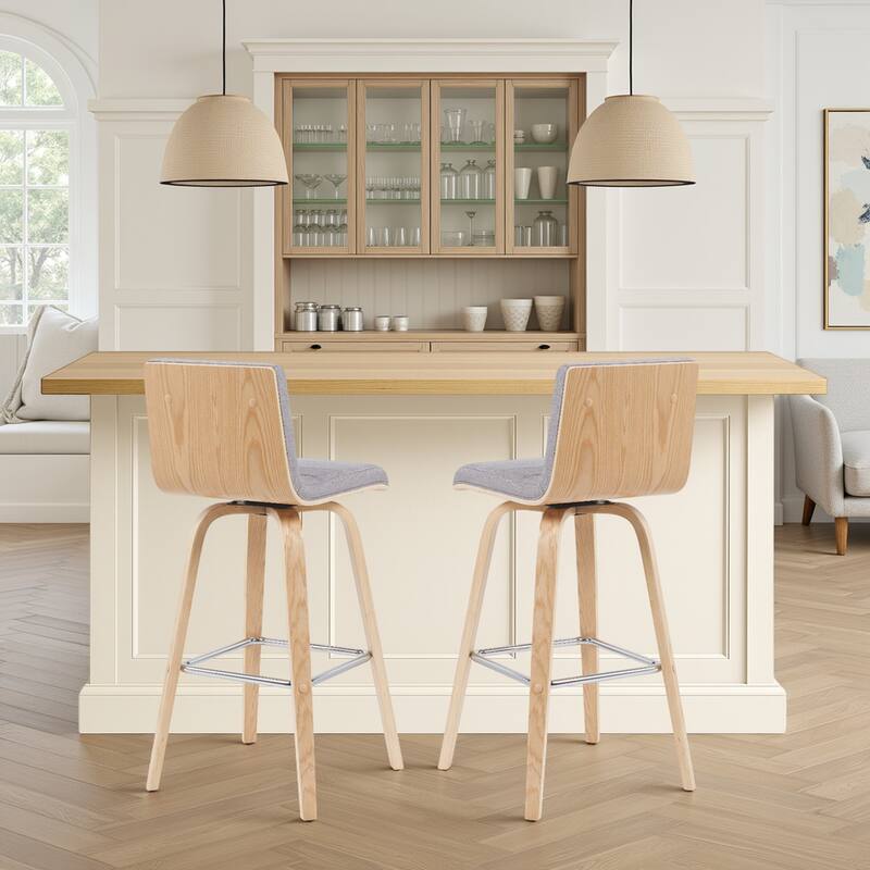 Skara Swivel Bar Stool, Upholstered Bar Height Chair with Bentwood Frame