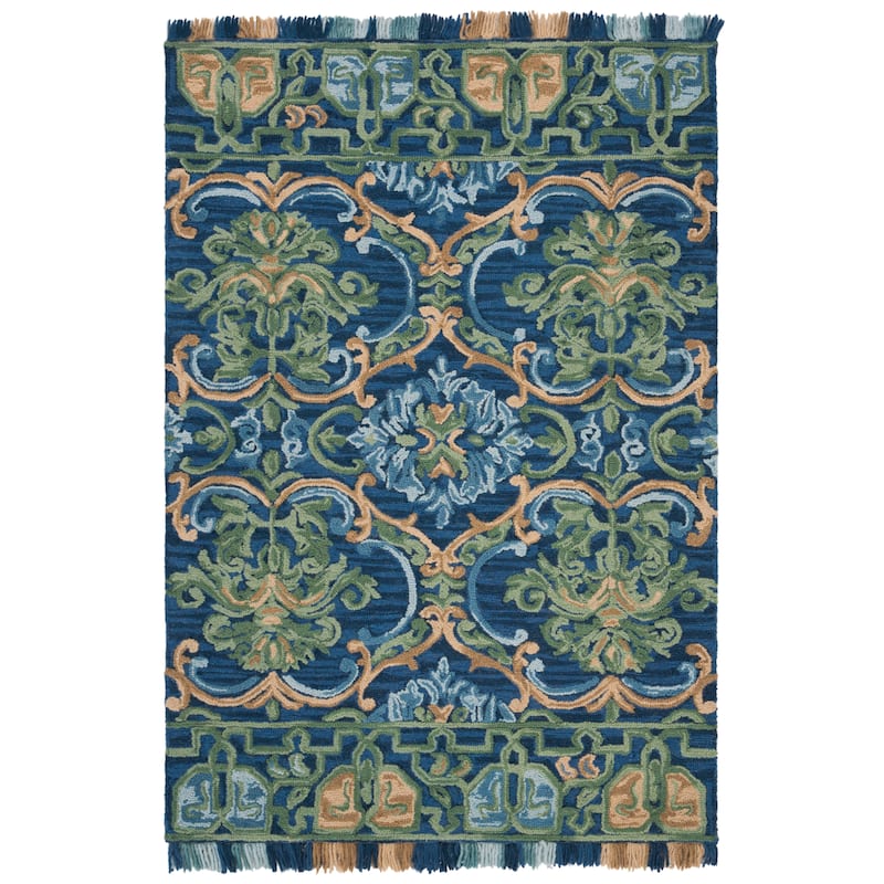 SAFAVIEH Handmade Blossom Parthenia Floral Wool Rug - 2'3" x 4' - Navy/Green - Rectangle