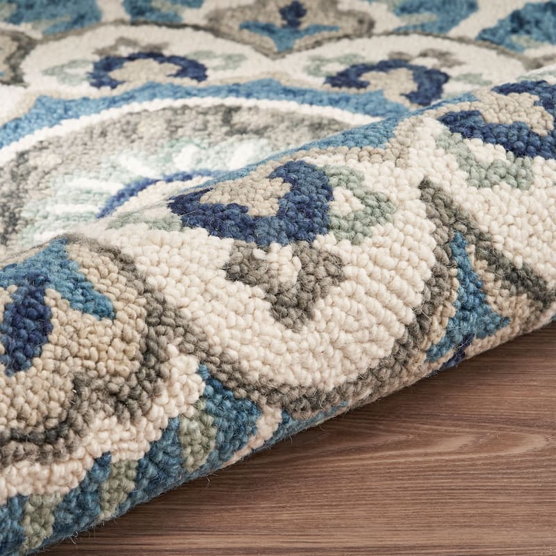 Hand Tufted Geometric Floral Area Rug - 5' Round