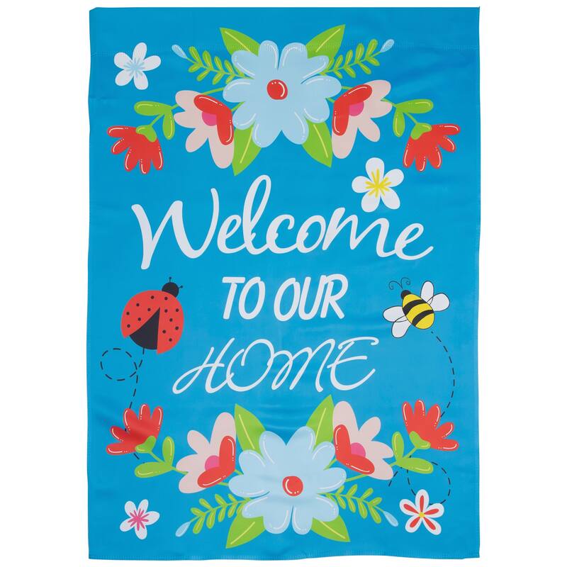 Welcome to Our Home Blue Floral Outdoor House Flag 28" x 40"
