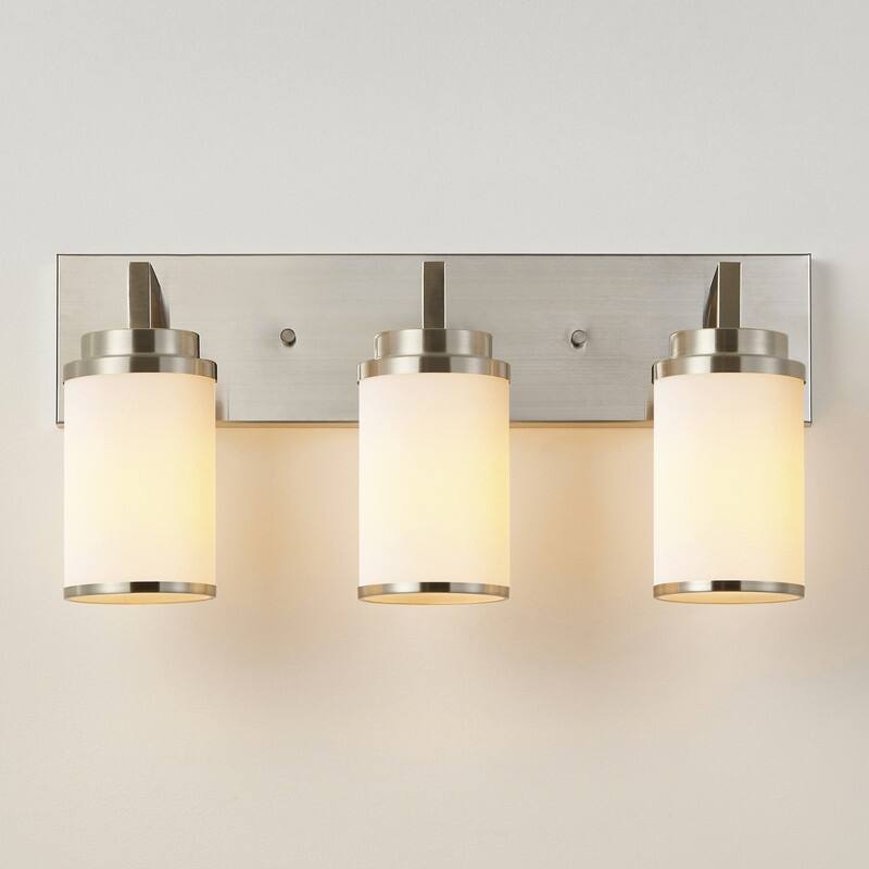 KAWOTI Frosted White Glasses Vanity Light with Metal Ring (Nickel)