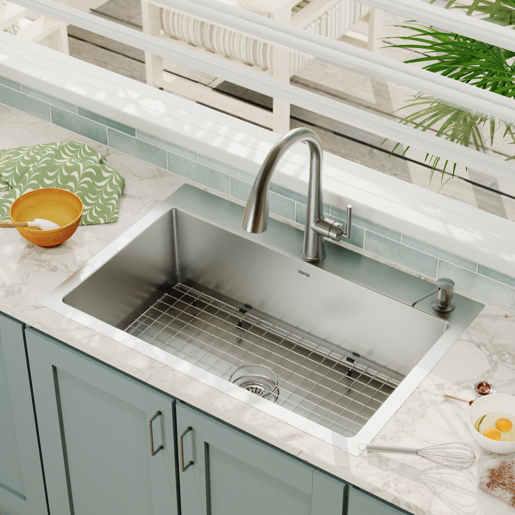 Karran 33" Top Mount Single Bowl Stainless Steel Kitchen Sink Kit - Silver