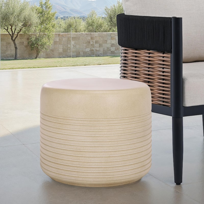 SAFAVIEH Outdoor Living Astrid Low Wide Side Table - 18"W x 18"D x 15"H - Beige