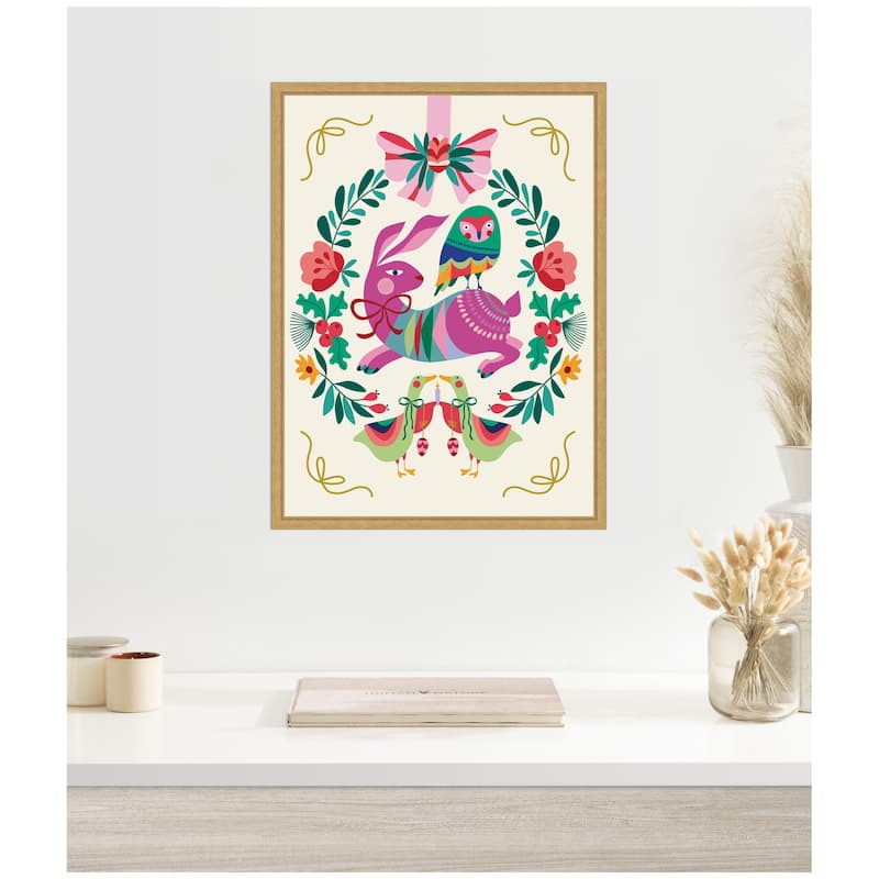 Kate and Laurel Sylvie Framed Canvas Woodland Animals Christmas Wreath by Rachel Lee