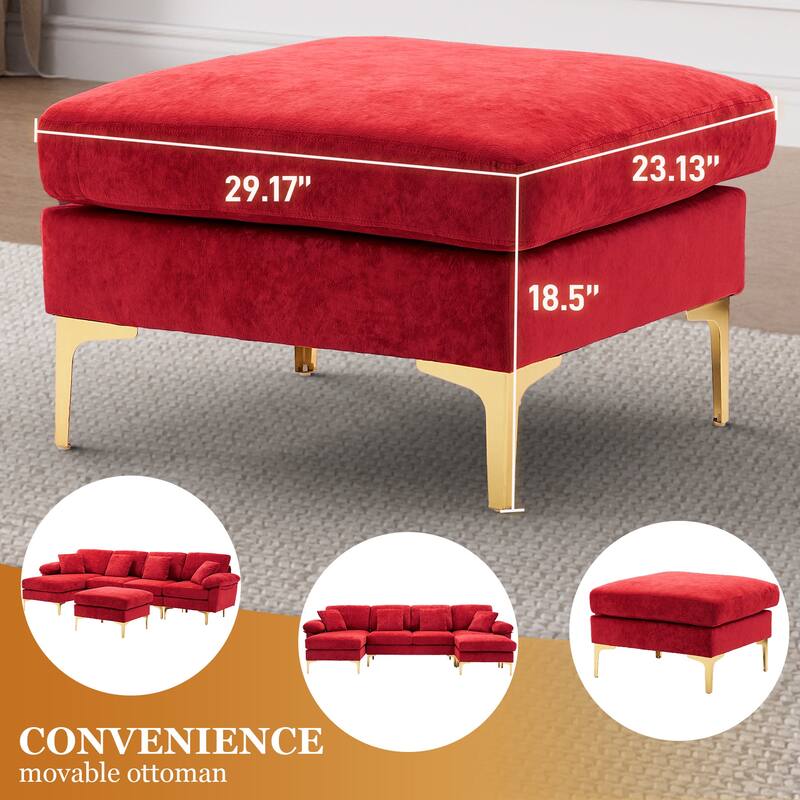 110" Upholstered Velvet U-shaped Sectional Sofa With Chaise Lounge & Ottoman