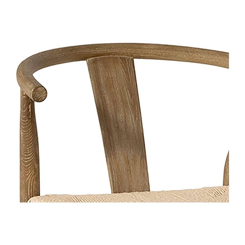 Emilio Mid-Century Modern Curved Back Natural Finish Oak Counter Stool with Woven Craft Paper Seat