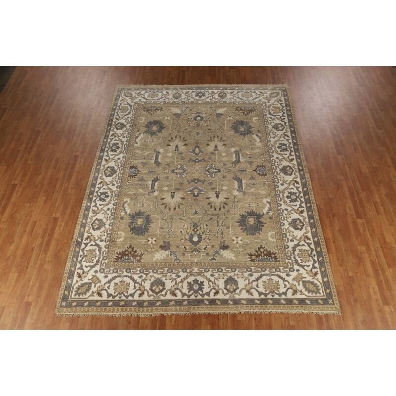 Earth Tone Oushak Style Area Rug Hand-Knotted Transitional Wool Carpet - 9'0" x 11'10"