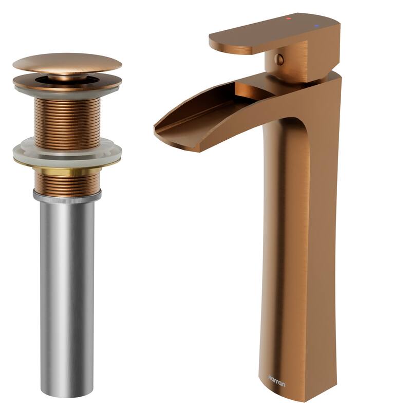 Karran Kassel Single Hole Single Handle Vessel Bathroom Faucet with Matching Pop-up Drain - Brushed Copper