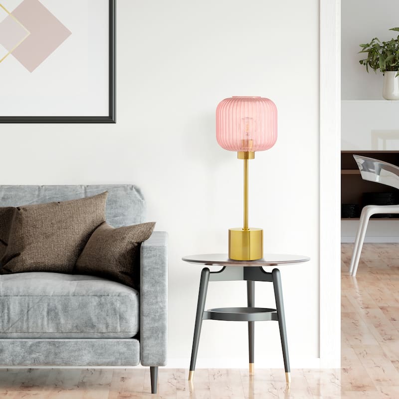 Rowan River of Goods 21.25-Inch Brushed Gold Metal Table Lamp with Glass Shade