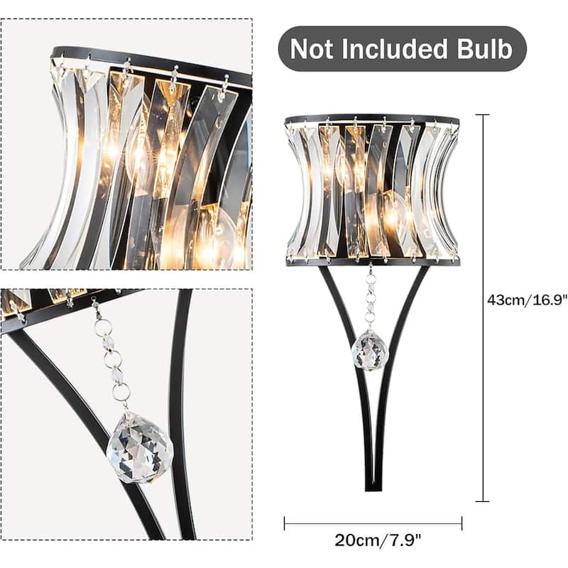 2 Light mount light black wall light metal, crystal bedroom light