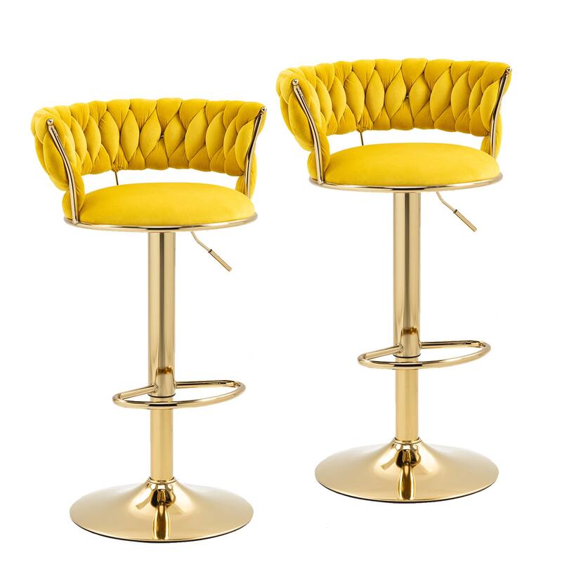 HOMEFUN Velvet Adjustable Height Swivel Armless Bar Stools With Golden Footrest(set of 2)