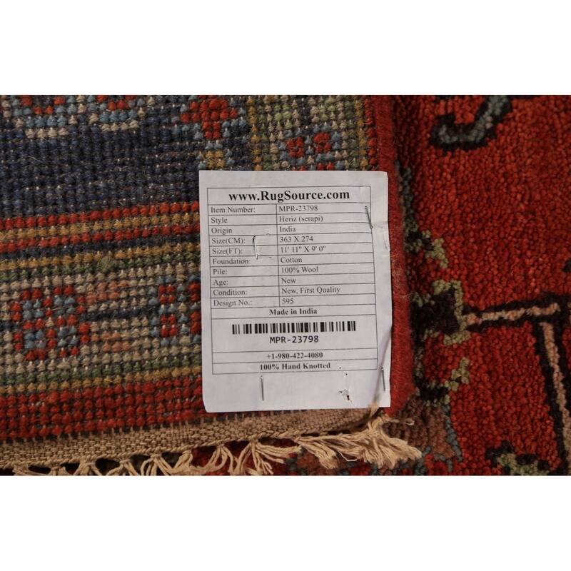 Heriz Serapi Indian Rug Hand-Knotted Medallion Orange Wool Carpet - 9'0"x 11'11"