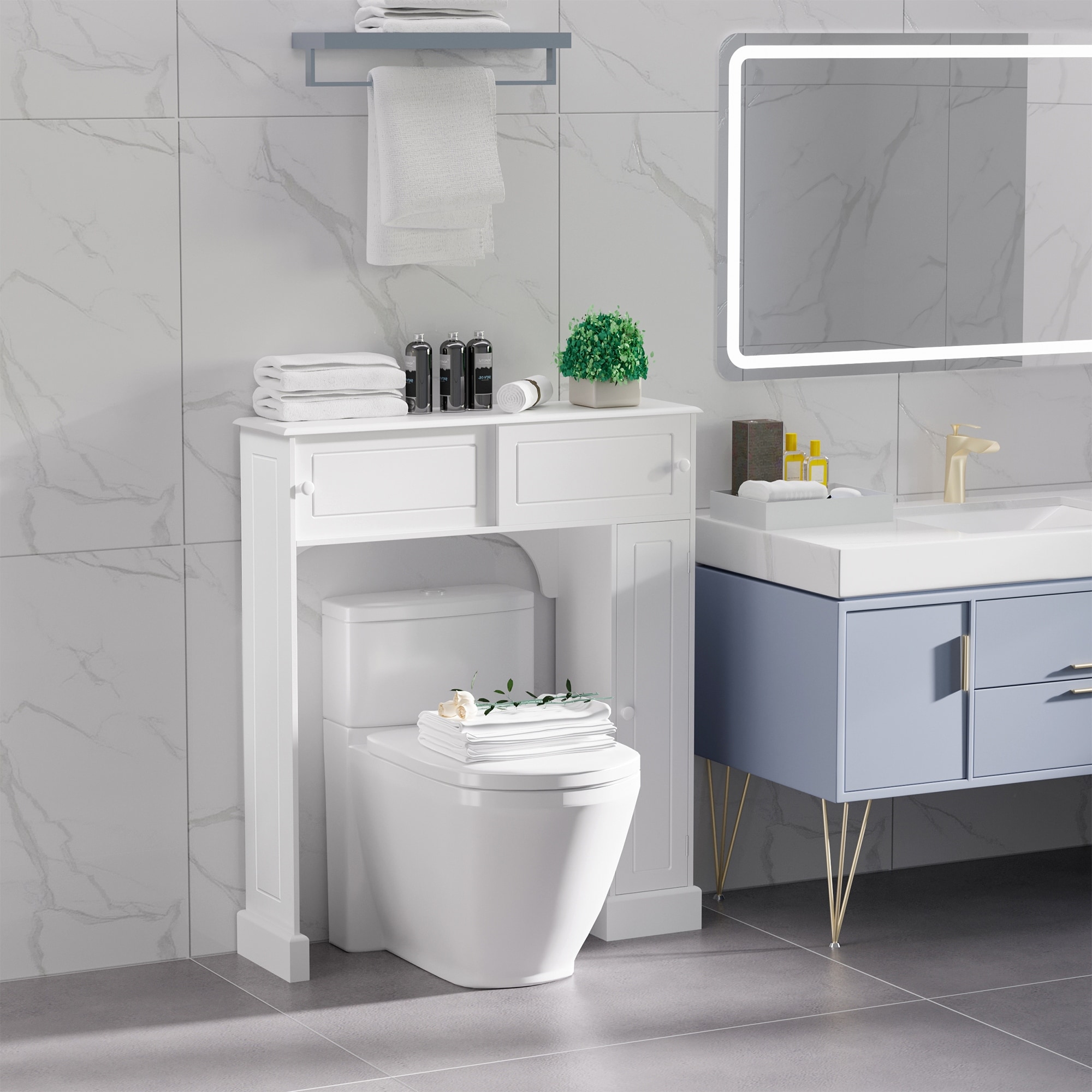 HomCom Freestanding Over Toilet Bathroom Storage Cabinet - White - 35*9*41