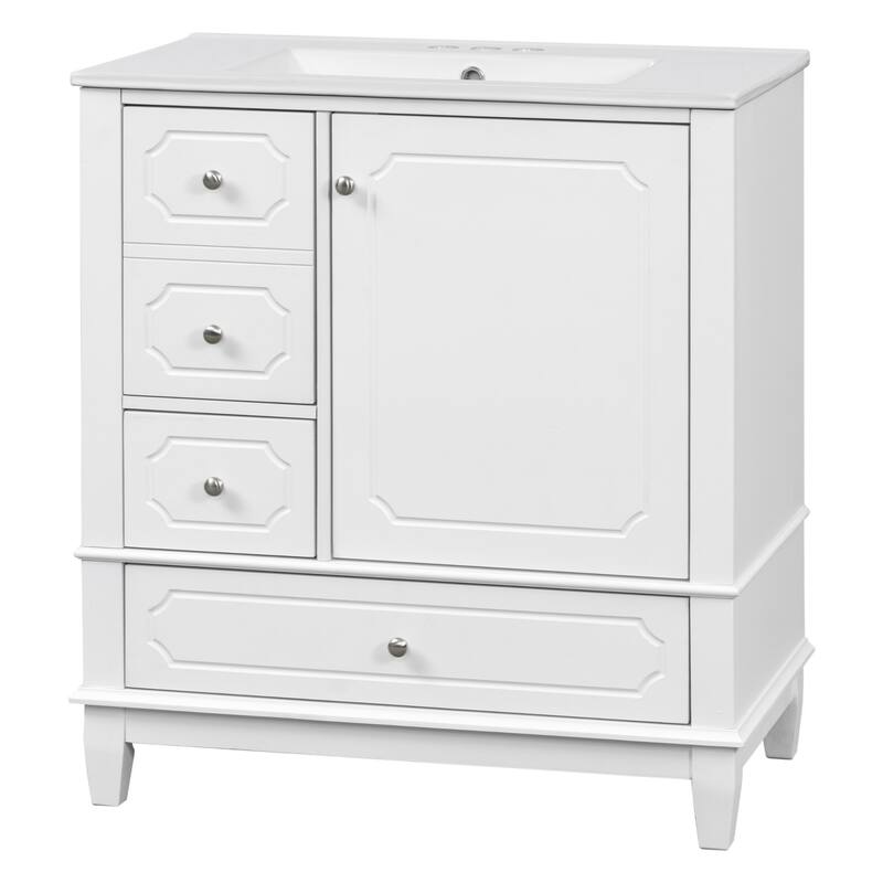 30 " Bathroom Vanity with Sink, Drawers, and Storage Shelves