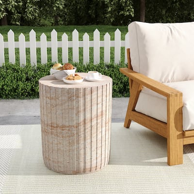 Outdoor/Indoor Lightweight Concrete Side Table,Travertine Finish