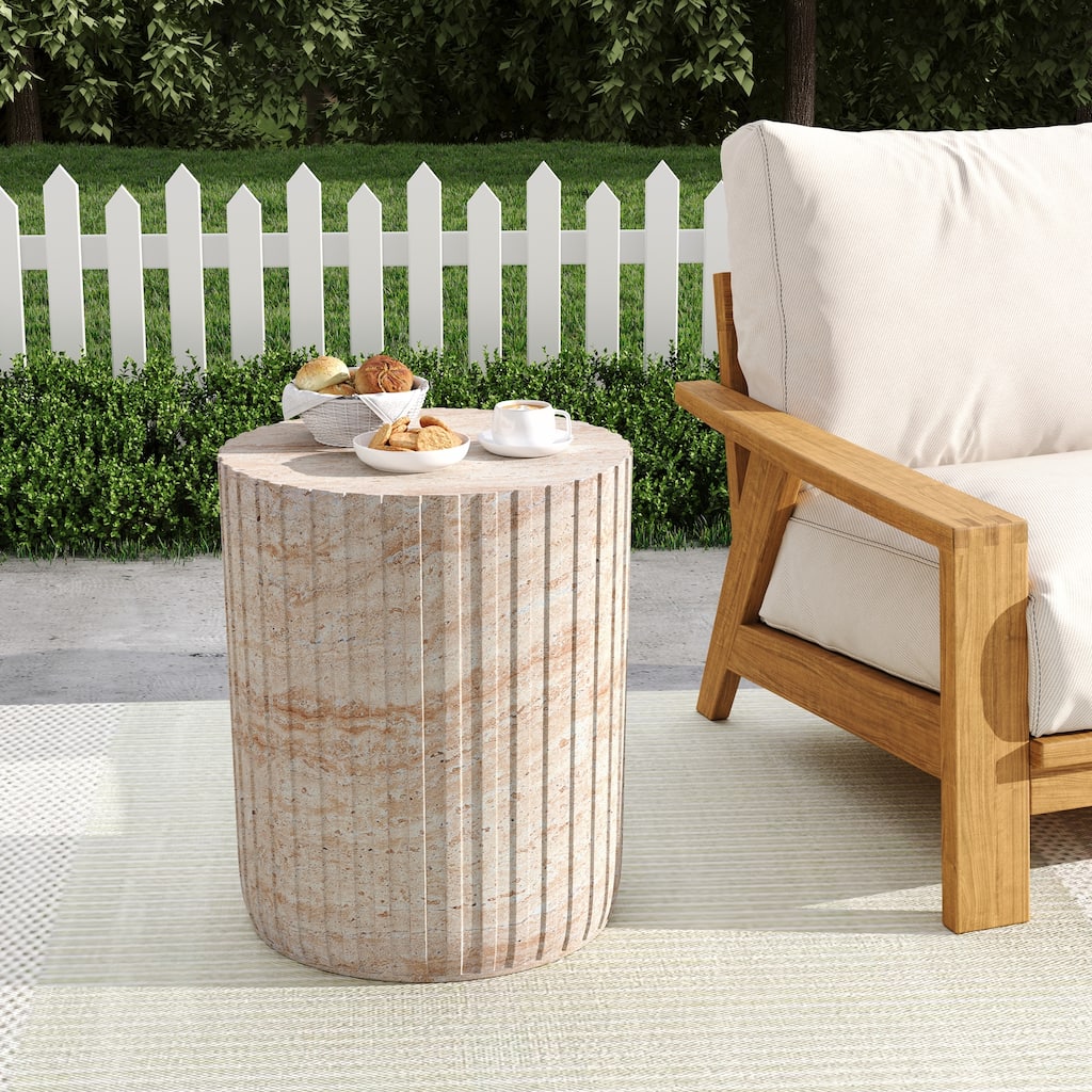 Outdoor/Indoor Lightweight Concrete Side Table,Travertine Finish