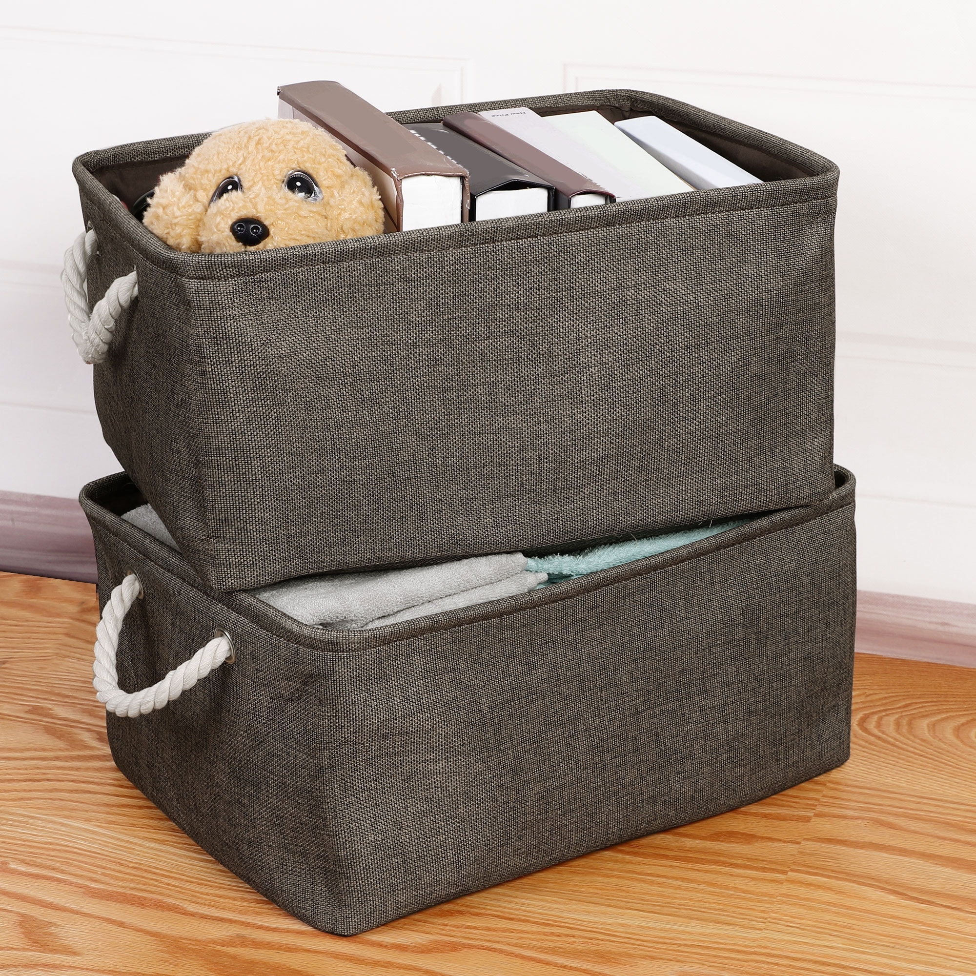 2Pcs Foldable Storage Basket, Collapsible Clothes Box with Handles