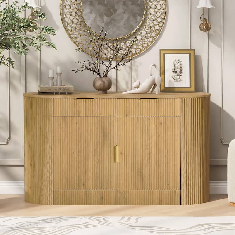 Modern Storage Cabinet, Stripe MDF Sideboard with Aluminum Handles