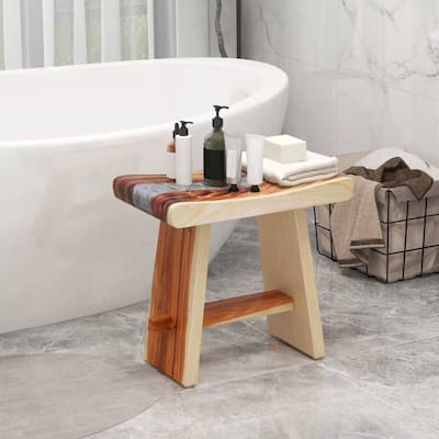 19'' Teak Wood Shower Bench Bathroom Stool w/ Epoxy Resin Décor