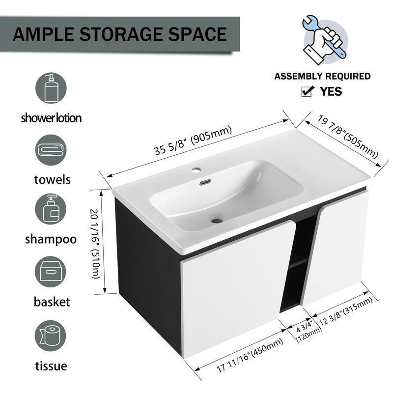 GDFStudio - Lennox Floating Bathroom Vanity with Ceramic Sink, Soft-Close Door