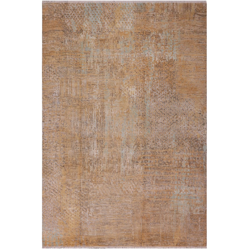 Modern Ziegler Denise Tan Blue Wool&Silk Rug - 9'1'' x 12'5''