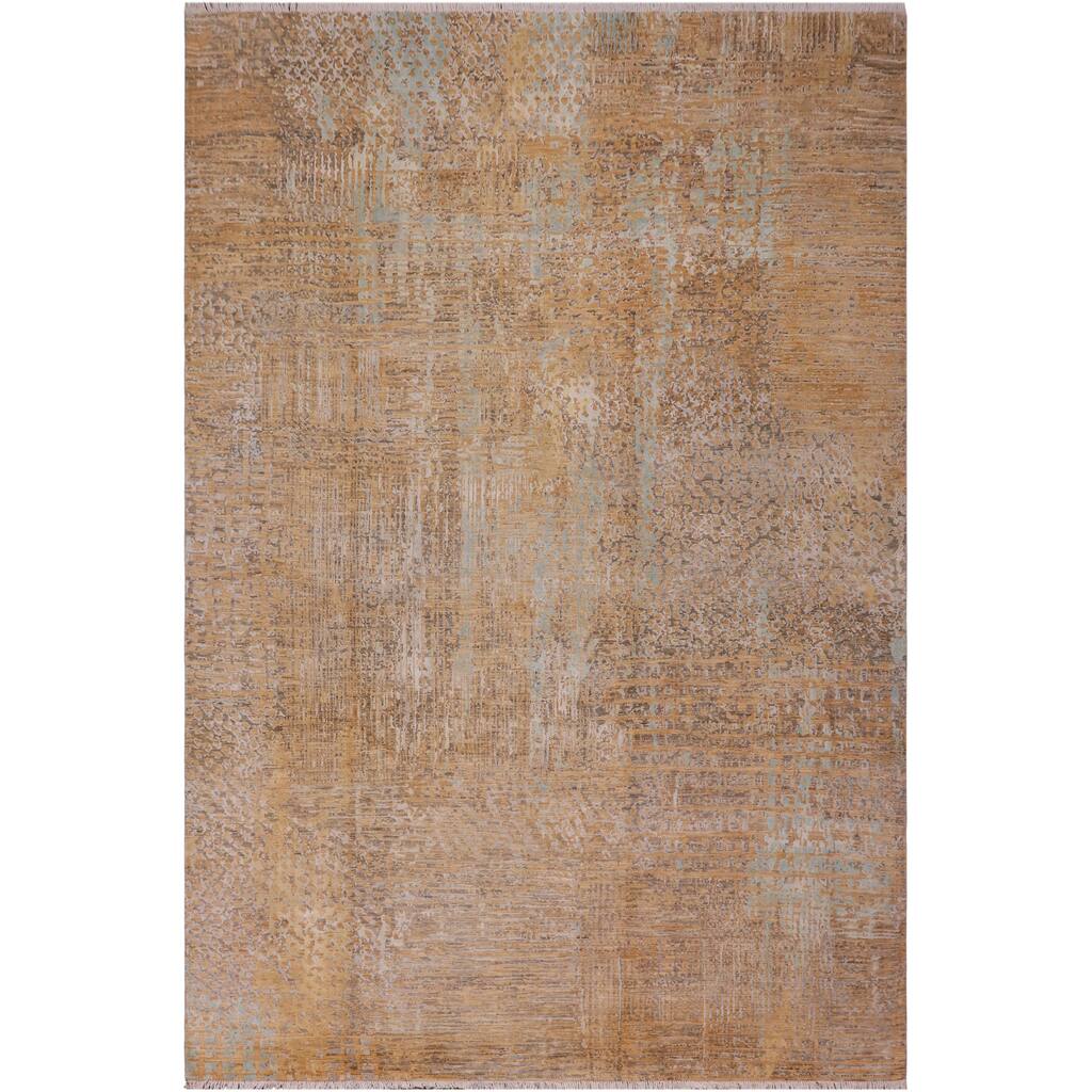Modern Ziegler Denise Tan Blue Wool&Silk Rug - 9'1'' x 12'5''