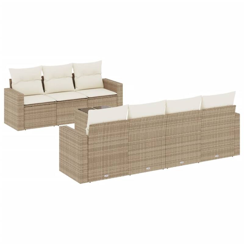 vidaXL Patio Sofa Set with Cushions Outdoor Furniture 8 Piece Poly Rattan - 21.7 x 21.7 x 14.6