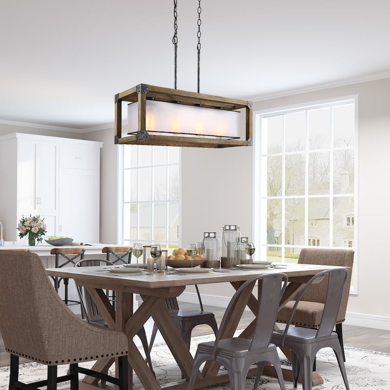Farmhouse 4-Light Wood Rectangle Chandelier Linear Island Lights for Dining Room - L27.5"x W10"x H10"