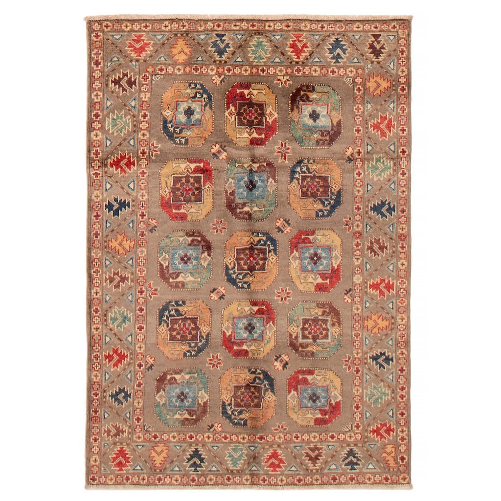 ECARPETGALLERY Hand-knotted Uzbek Ghazni Taupe Wool Rug - 4'1 x 5'9