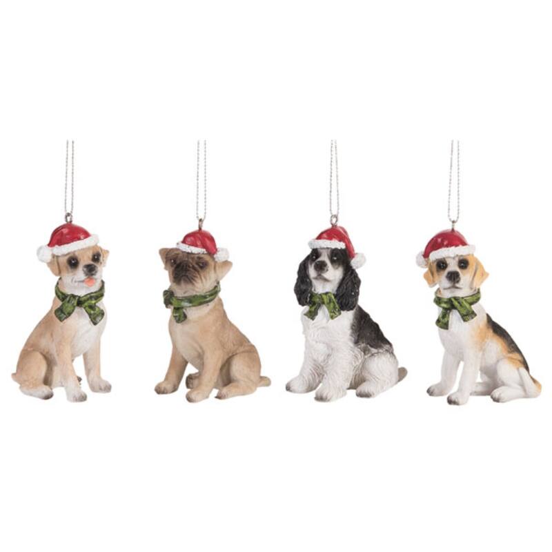 Transpac Resin Dog w/Hat Ornament Set of 4 Christmas Home Decorations