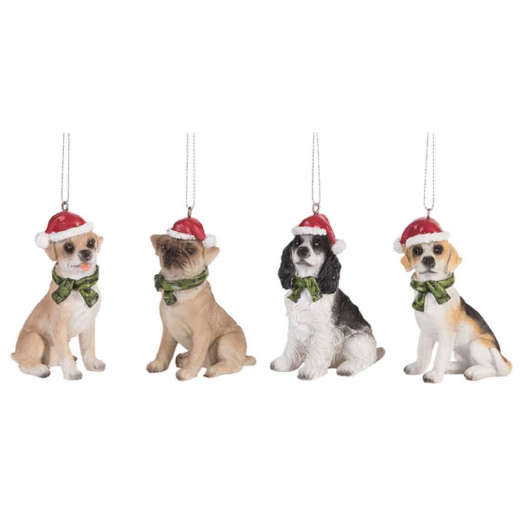 Transpac Resin Dog w/Hat Ornament Set of 4 Christmas Home Decorations