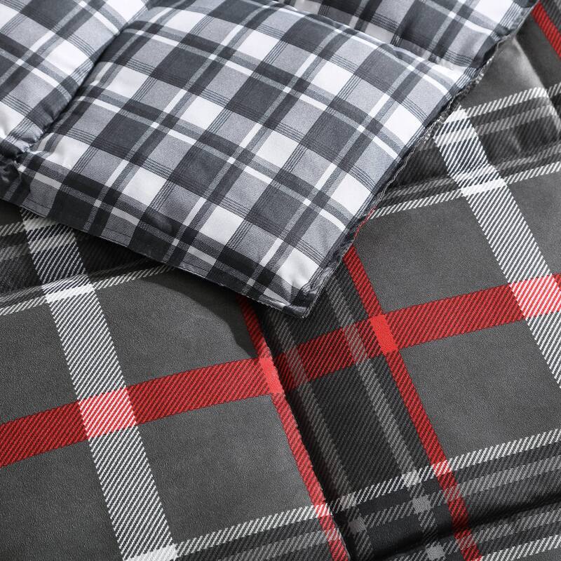 Eddie Bauer Willow Plaid Down Alt Grey Reversible Comforter Set