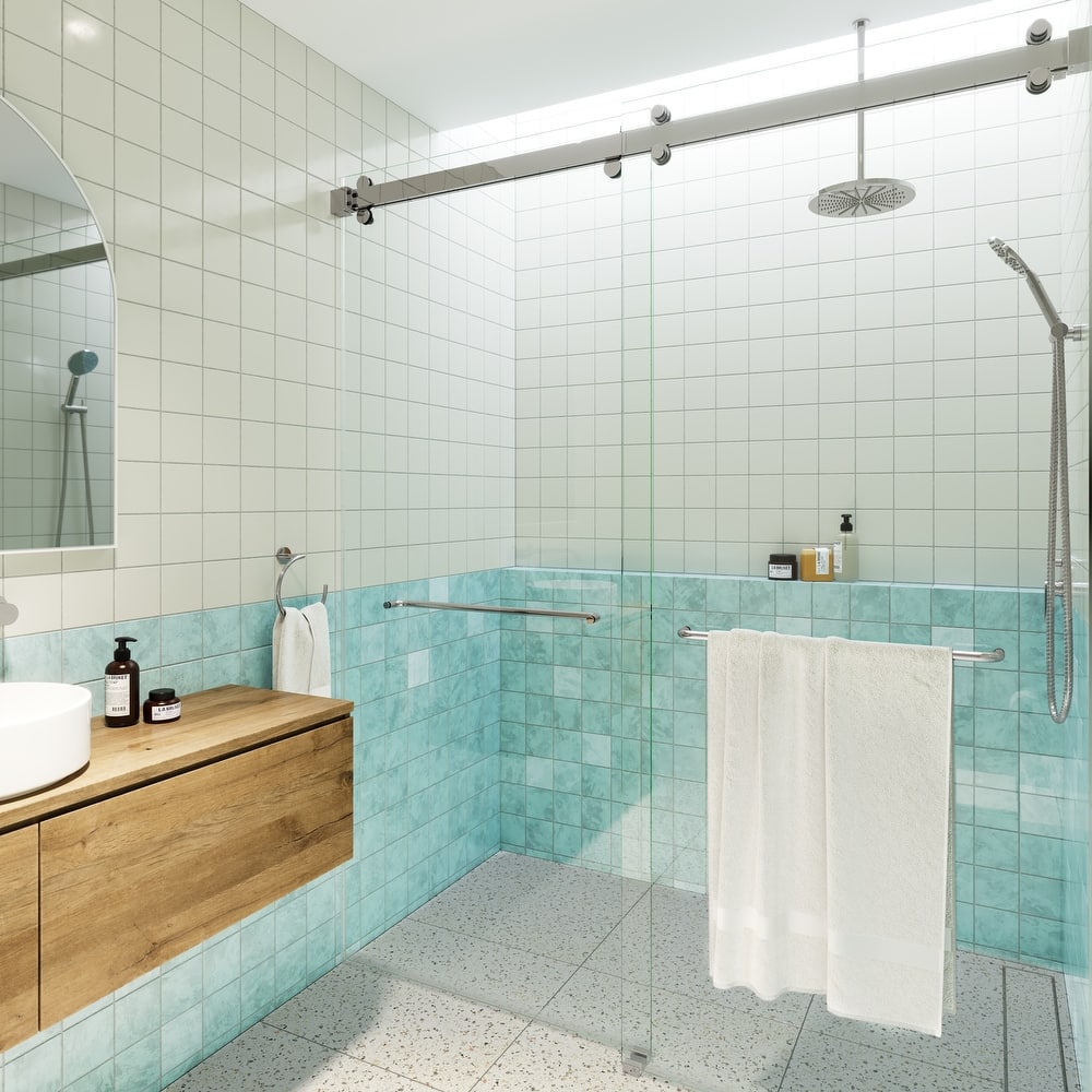 Polaris 60 in. x 78 in. Fully Frameless Glass Sliding Bypass Shower Doors with Square Hardware