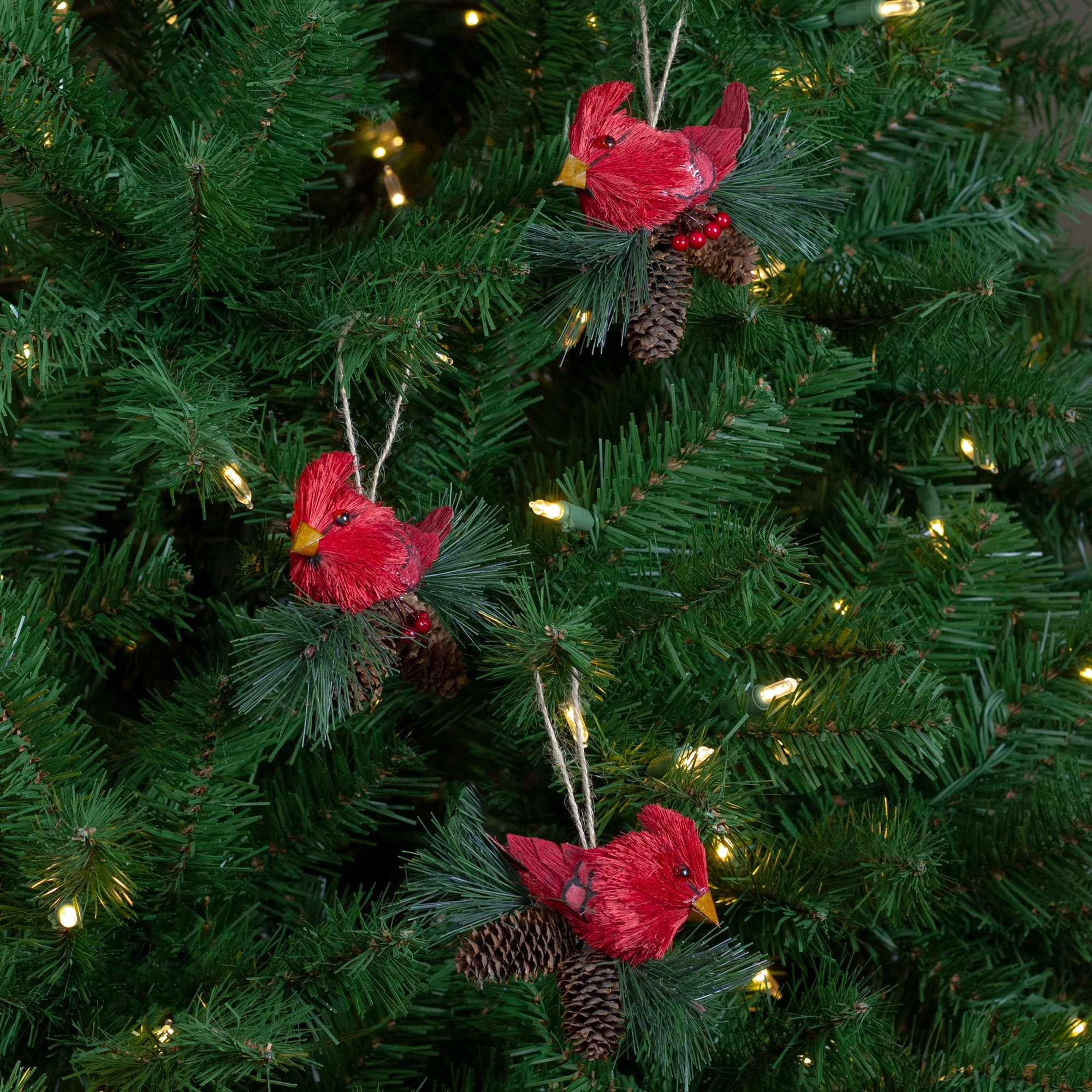 Shop Set Of 3 Red Cardinal Birds On Pine Cone Nest Christmas Ornaments 5 On Sale Overstock 20550468