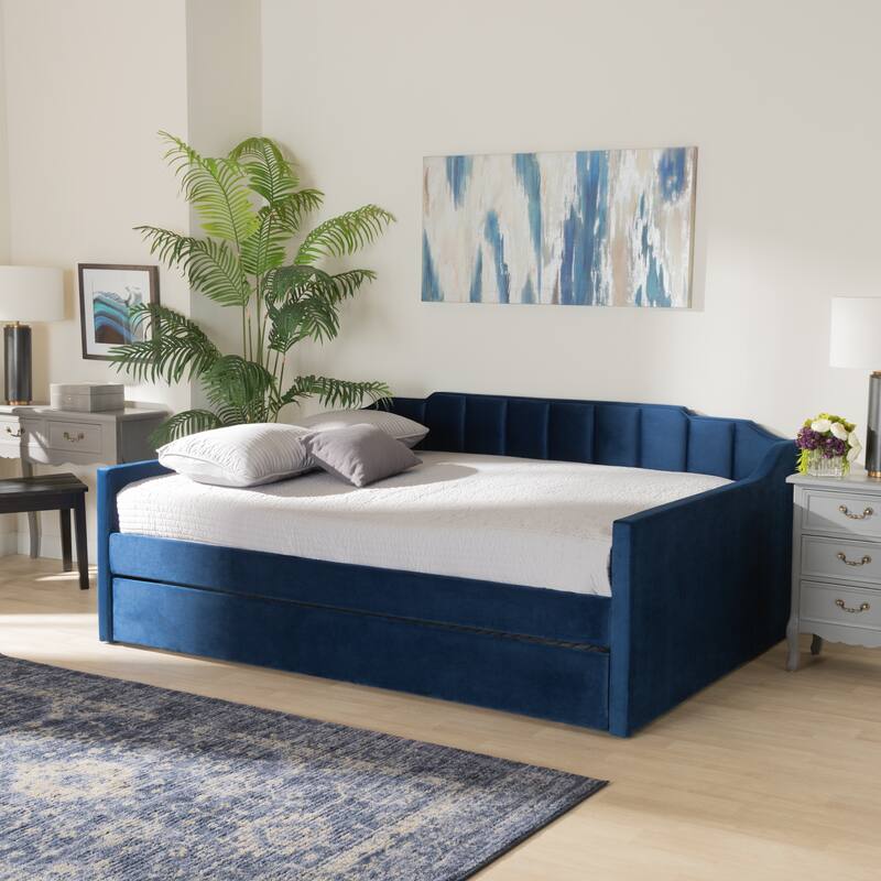 Lennon Modern and Contemporary Velvet Fabric Daybed with Trundle