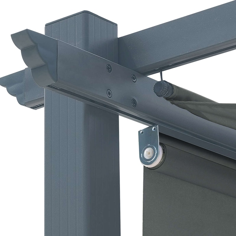 Aoodor 10 x 10 FT Outdoor Pergola with Retractable Shade Canopy, 4 Pieces Roller Shade Curtain